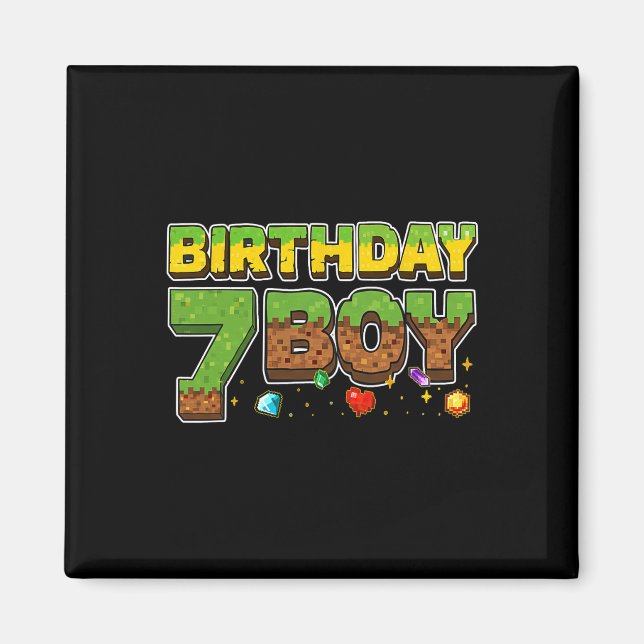 Rolig födelsedags pojke pixel skjorta 7-årsdag 7 å magnet (Framsidan)