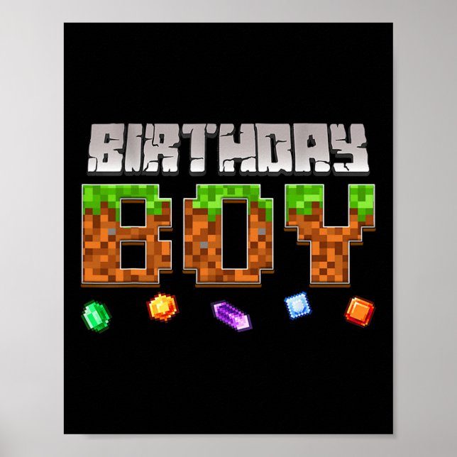 Rolig födelsedags pojke video spel pixel spelare p poster (Framsidan)