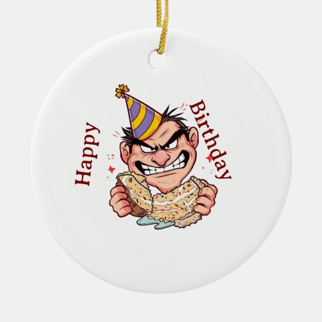 Rolig födelsedagsdekal julgransprydnad keramik (Framsidan)