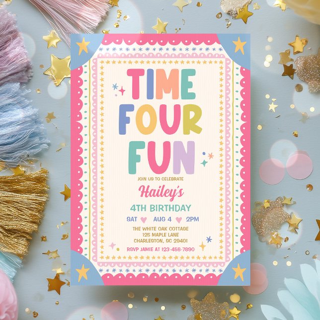 Rolig Födelsedagsfest för Fantasifull Flicka 4 År Inbjudningar (Skapare uppladdad)