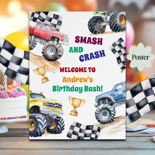 Rolig Födelsedagsfest för Monster Trucks Välkommen Poster