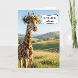 Rolig födelsedagsgiraff med blomkrona kort
