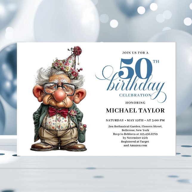 Rolig Födelsedagsinbjudan För Man 50 År Inbjudningar (Bold Humor Man 50 Year Birthday Party Invite)