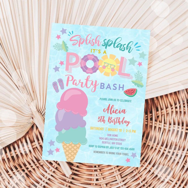 Rolig födelsedagsinbjudan till poolparty inbjudningar (Skapare uppladdad)