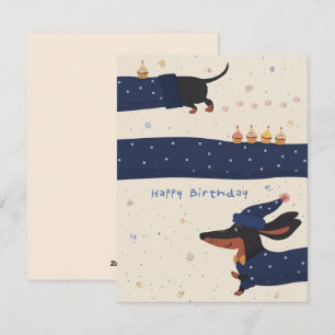 Rolig födelsedagskort med dachshund Söt hundkonst  Julkort