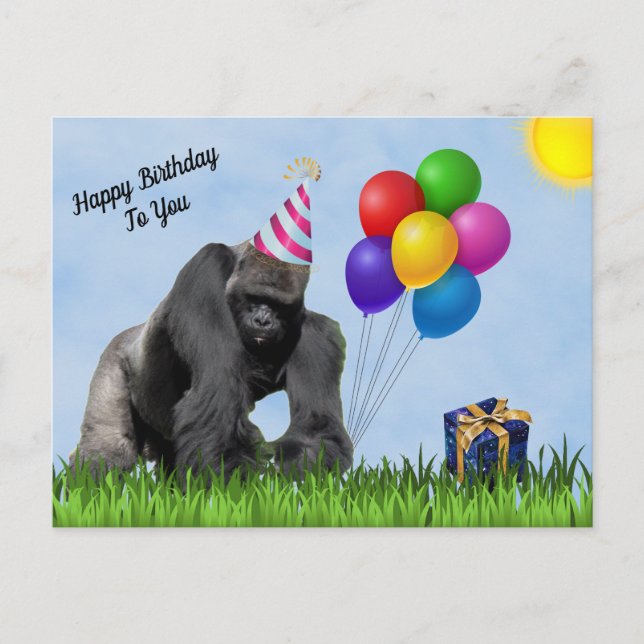 Rolig Födelsedagskort med Gorilla Vykort (Framsida)