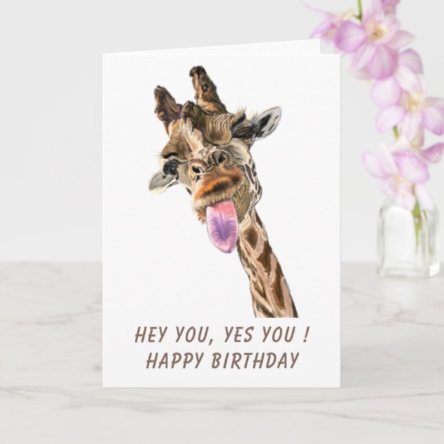 Rolig födelsedagskort med lekfull giraff - Leende Kort (Orkide)