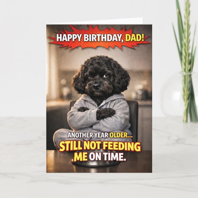 Rolig födelsedagskort till pappa - hund som inte f kort (Framsida)
