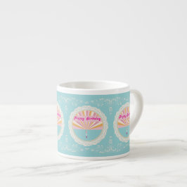 Rolig födelsedagsmugg, blå rosa regnbåge espressomugg