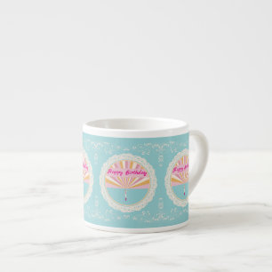 Rolig födelsedagsmugg, blå rosa regnbåge espressomugg