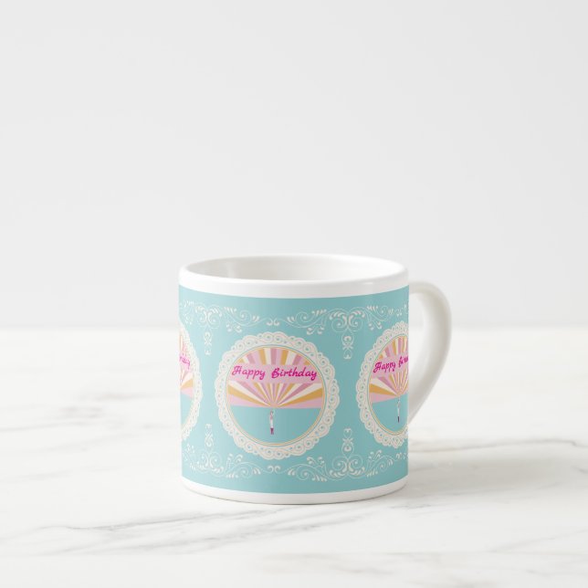 Rolig födelsedagsmugg, blå rosa regnbåge espressomugg (Framsida höger)