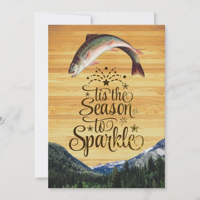 Rolig Forell Julhälsningar på trästruktur Julkort (Framsida)