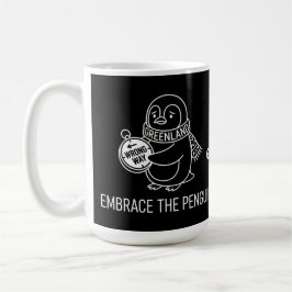Rolig Förlorad Grönlandspingvin Omfamnar Fel Väg Kaffemugg