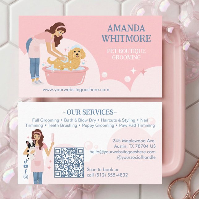 Rolig Förvältrad Husdjurs Hundfrisörsk Professione Visitkort (Fun Pampered Pet Dog Groomer Professional Stylist Business Card)