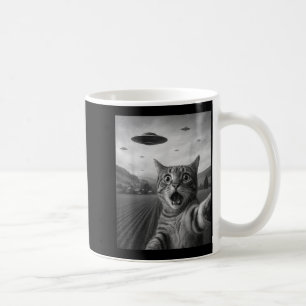 Rolig Förvånad Ed Katt Selfie Med Alien Ufo Katt U Kaffemugg