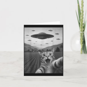 Rolig Förvånad Ed Katt Selfie Med Utomjording Ufo Kort