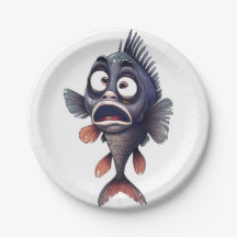 Rolig Förvånad Fisk – Tecknad Fisk Tallriksdesign