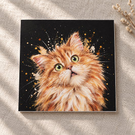 Rolig Förvånad Fluffig Orange Katt Vattenfärg