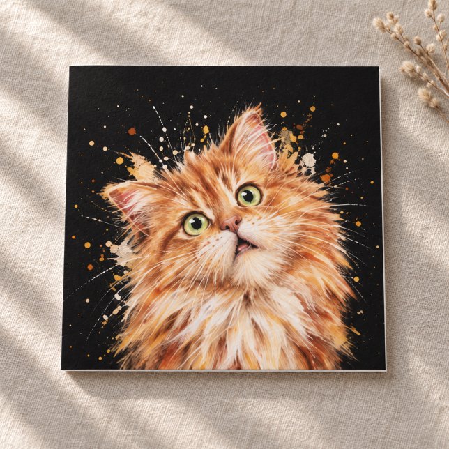 Rolig Förvånad Fluffig Orange Katt Vattenfärg (Skapare uppladdad)