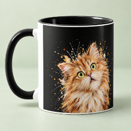 Rolig Förvånad Fluffig Orange Katt Vattenfärg Mugg