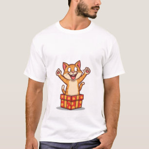 Rolig Förvånad Katt Hoppar Ut Ur Presentlåda✨🎁 T Shirt