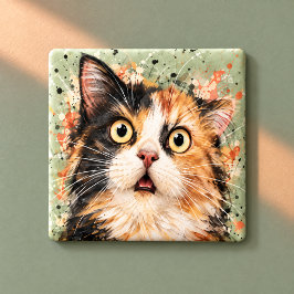 Rolig Förvånad Katt med Tre Färger Vattenkonst Magnet
