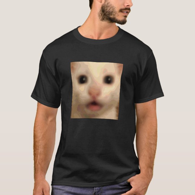 Rolig Förvånad Vit Kattunge Katt Suddig Meme T Shirt (Framsida)