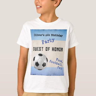 Rolig fotboll barnkalas blå gästens ära t shirt