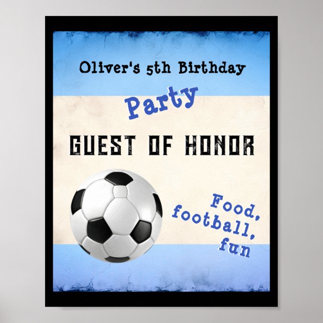 Rolig fotboll barnkalas blå hedersgäst poster (Framsidan)