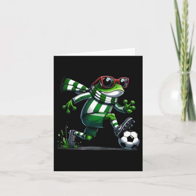 Rolig fotbollsgroda Djur Grafisk groda spelar fotb Kort (Framsida)