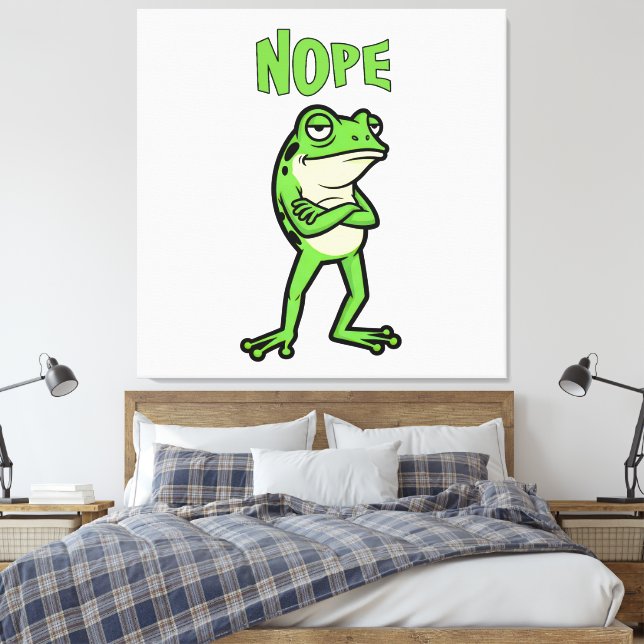 Rolig fräck groda Nope, Griniga paddor tecknad ill Canvastryck (Insitu (sovrum))