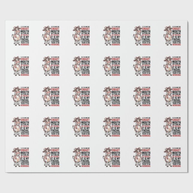 Rolig fräck ko smart mun vintagegrafik_1 presentpapper (Platt)
