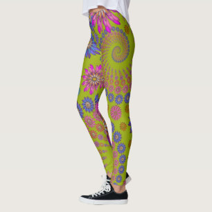 Rolig fraktal konst geometriska blommor hippie grö leggings