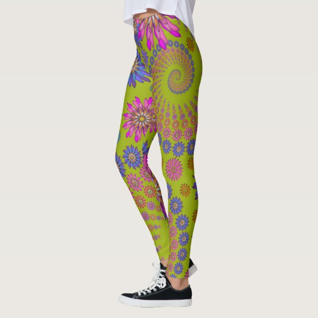 Rolig fraktal konst geometriska blommor hippie grö leggings (Vänster)