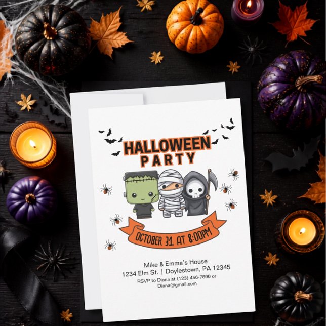 Rolig Frankenstein Mummy Döden Halloween Barn  Inbjudningar (Skapare uppladdad)