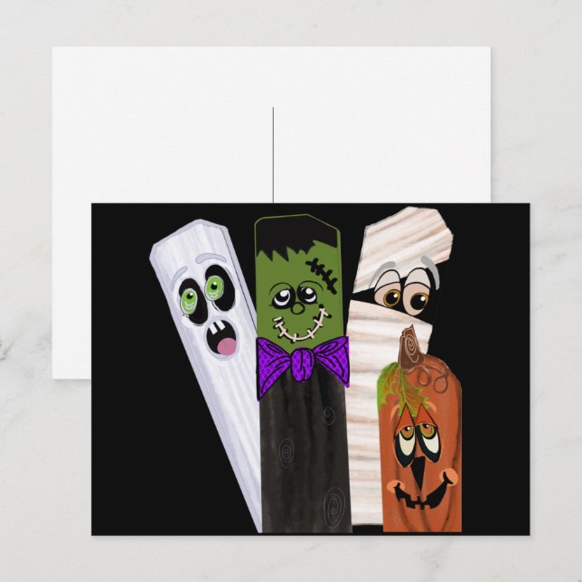 Rolig Frankenstein Spökpumpa Osynliga mannen Vykort (Fram/baksida)