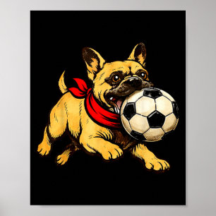 Rolig fransk bulldog hund spelar fotbollsmatch dag poster