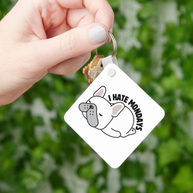Rolig fransk bulldog Jag hatar måndagar Nyckelring (Hand)