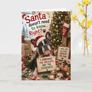 Rolig fransk bulldog jul Santa behöver inte Kort