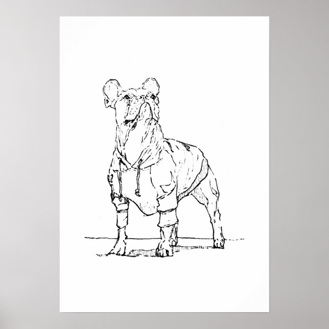 Rolig fransk bulldog–  Tuschtecknat affisch (Framsidan)