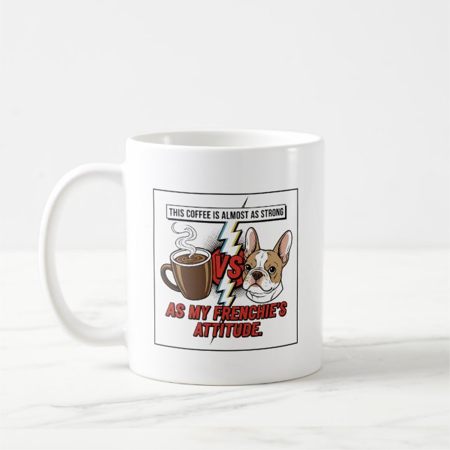 Rolig fransk bulldogg-attityd vs kaffe serietidnin kaffemugg (Vänster)