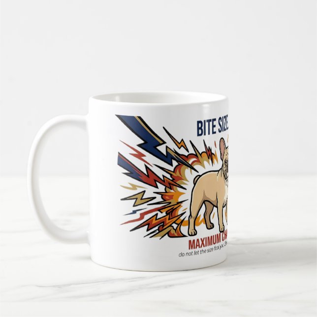 Rolig fransk bulldogg Bite Size Maximalt Kaos Hund Kaffemugg (Vänster)