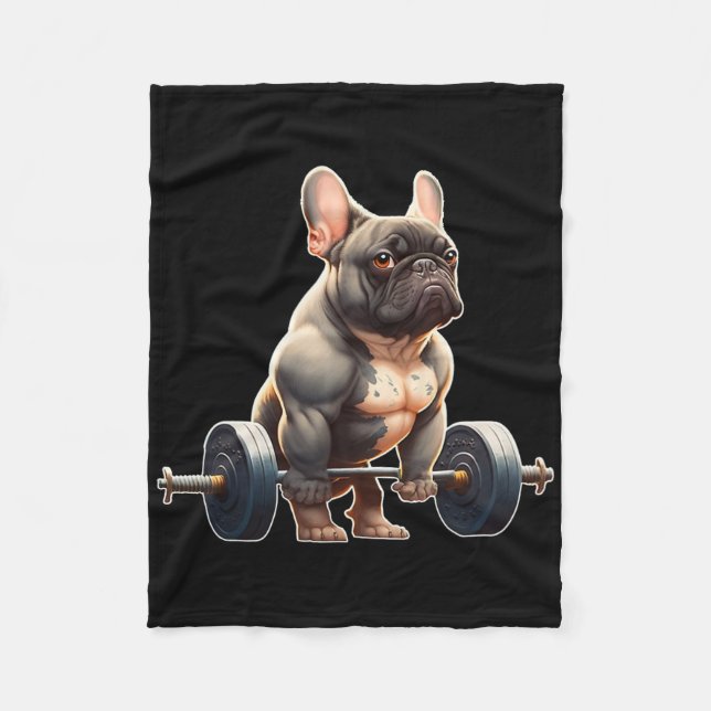Rolig fransk bulldogg bodybuilding gym Frenchie We Fleecefilt (Framsidan)