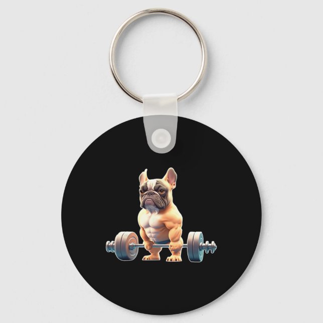 Rolig fransk bulldogg bodybuilding gym Frenchie We Nyckelring (Framsida)
