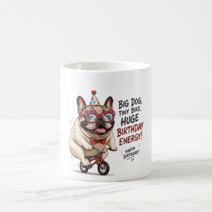 Rolig fransk bulldogg födelsedags cykel fest kaffemugg