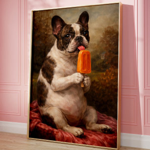 Rolig fransk bulldogg-glass väggkonsttryck poster