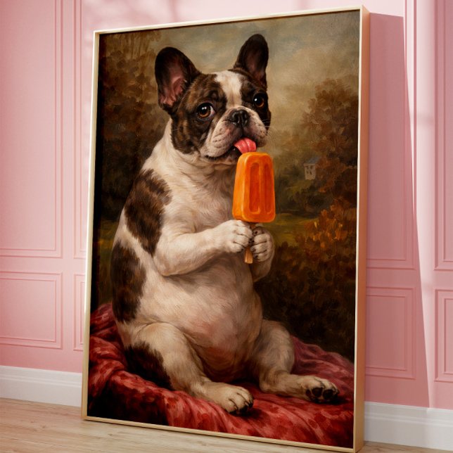 Rolig fransk bulldogg-glass väggkonsttryck poster (Skapare uppladdad)