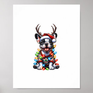 Rolig fransk bulldogg julbelysning Santa hatt Raj Poster