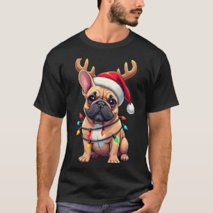 Rolig fransk bulldogg julbelysning Santa hatt Rei T Shirt