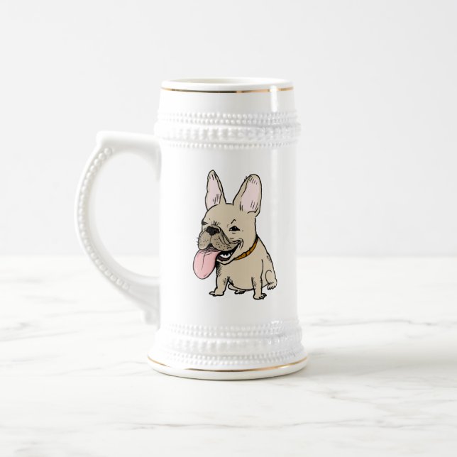 Rolig fransk bulldogg med den enorma tungan som ut sejdel (Vänster)